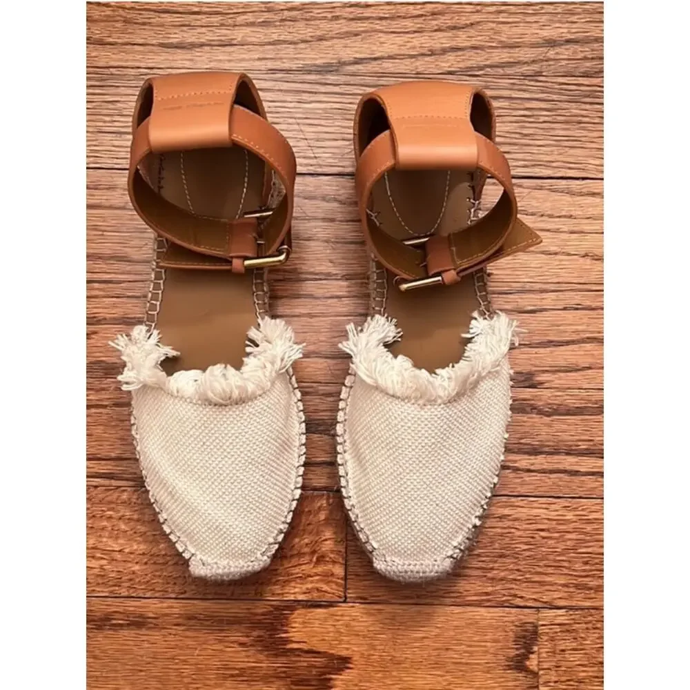 See By Chloé Cream and Tan Espadrille Sandal